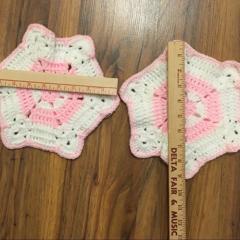 Crochet Warming Pad Trivet Potholder Pink & White Star Set of 2 New Handmade